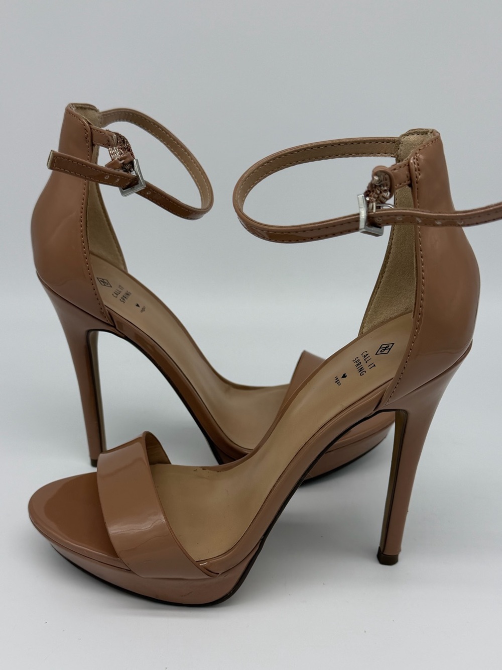 Call It Spring Nude Tan Patent Ankle-Strap Platform Heels